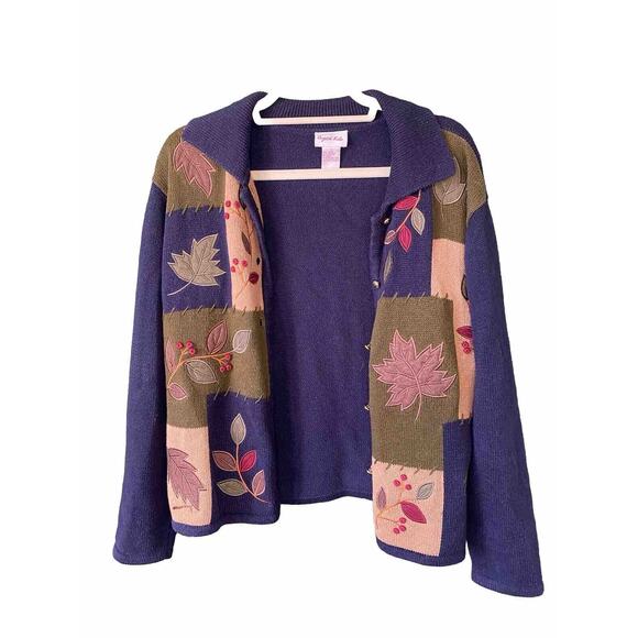 Womens Small Cardigan Embroidered Patchwork Vintage Casual Grandma Core Twee - Picture 1 of 9